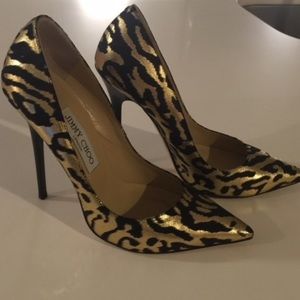 Jimmy Choo Anouk Zebra Printed Metallic Sz 37.5